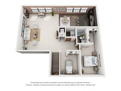 Floor plan for 1 bed, 1 bath, 1410 sqft
